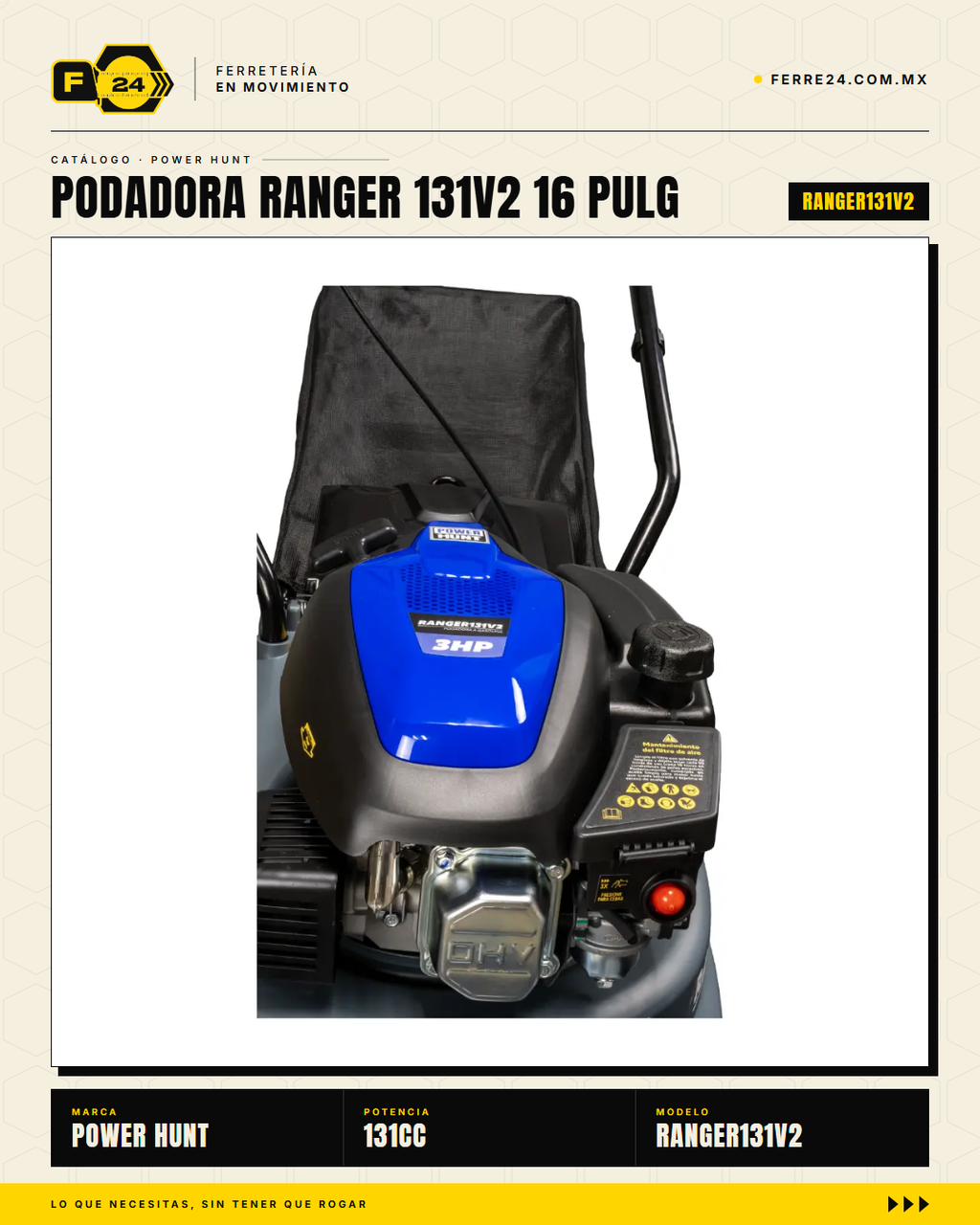 Podadora de Pasto 16" — 131 cc, Empuje Manual, Recolector de 35 L · sec_004