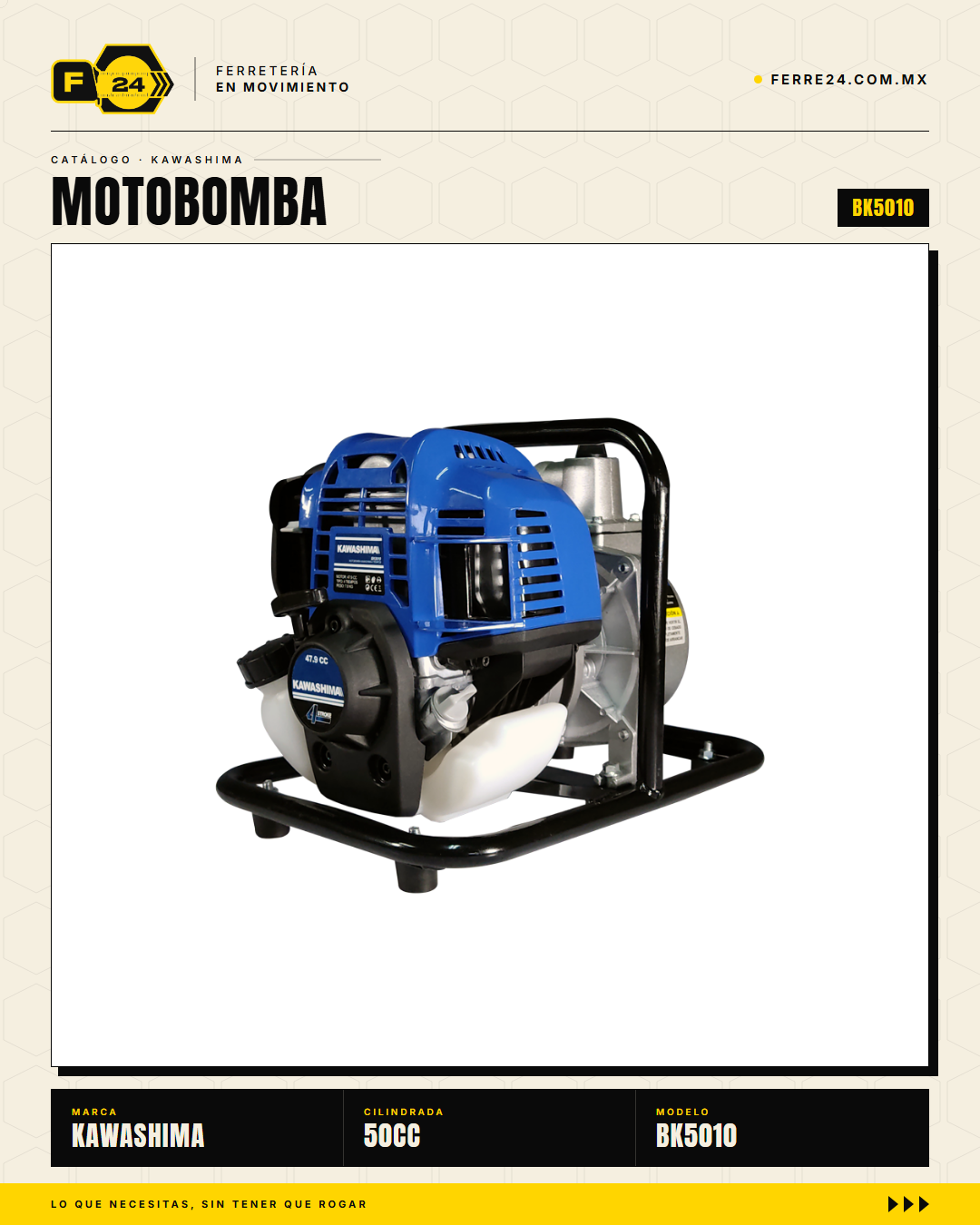 Motobomba Kawashima BK5010 50 cc — 1", 11 kg · sec_004