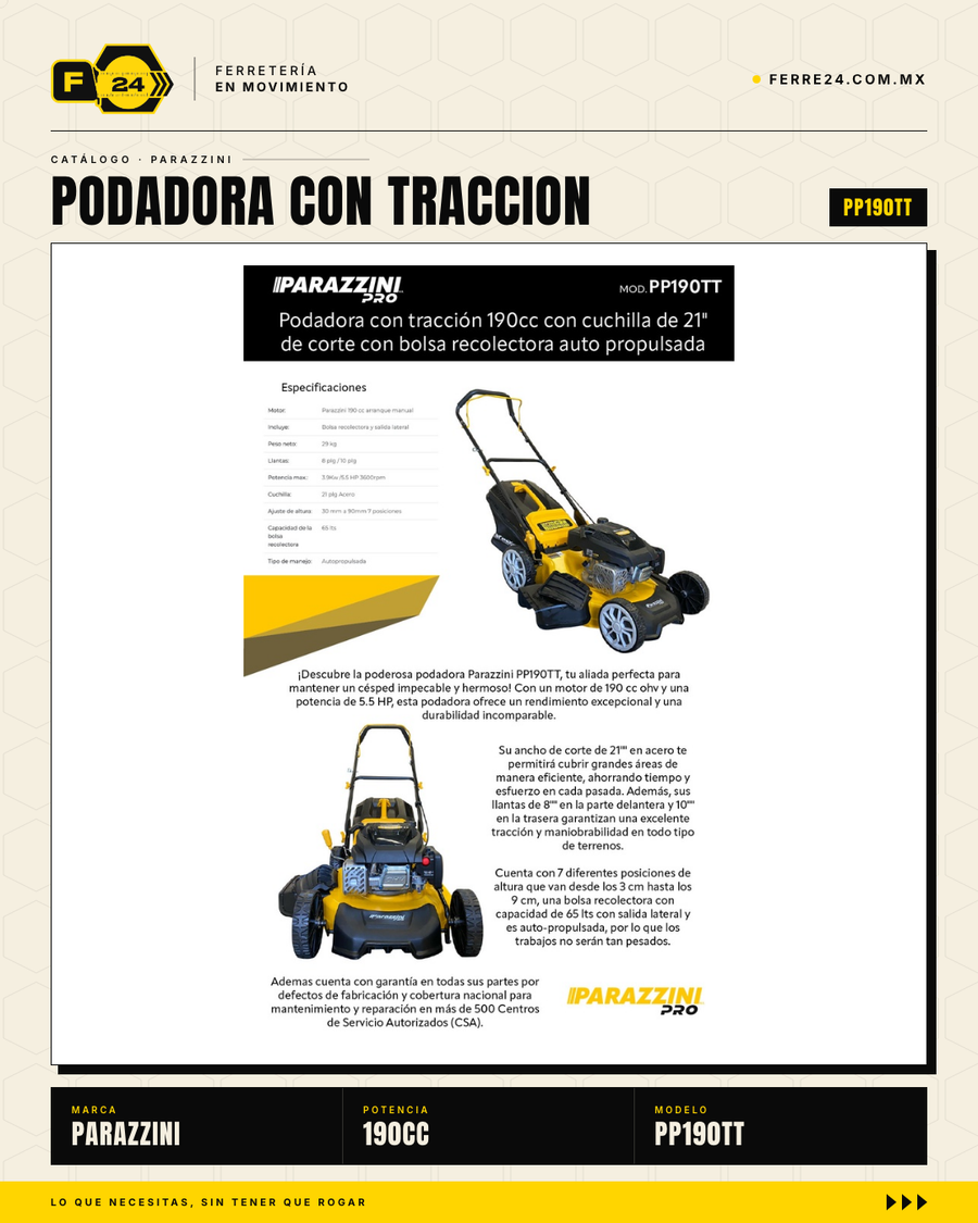 Podadora Autopropulsada 190cc — Corte 21" y Bolsa 65L · sec_004
