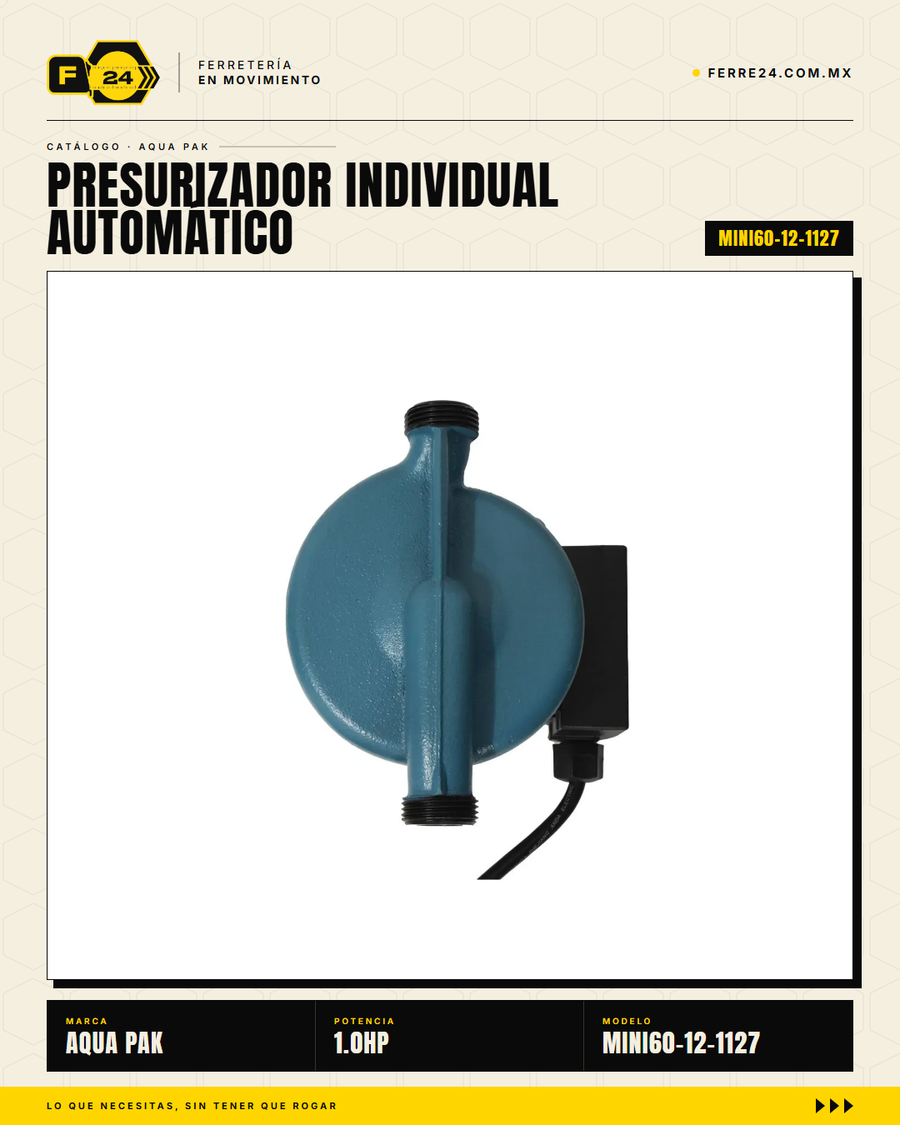 Presurizador Individual Automático AQUA PAK MINI60-12 — Serie MINI SMART, 60 lpm, 1/3 HP, 127 V · sec_004