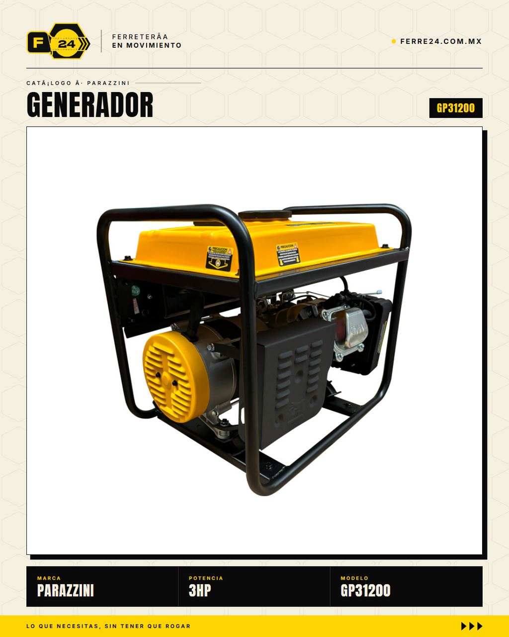 Generador portátil Parazzini GP31200: motor 3HP, 1,200W máx, tanque 6.3 L, 7 h de autonomía. Respaldo confiable para hogar, campo y emergencias desde $4,769 MXN. · sec_004