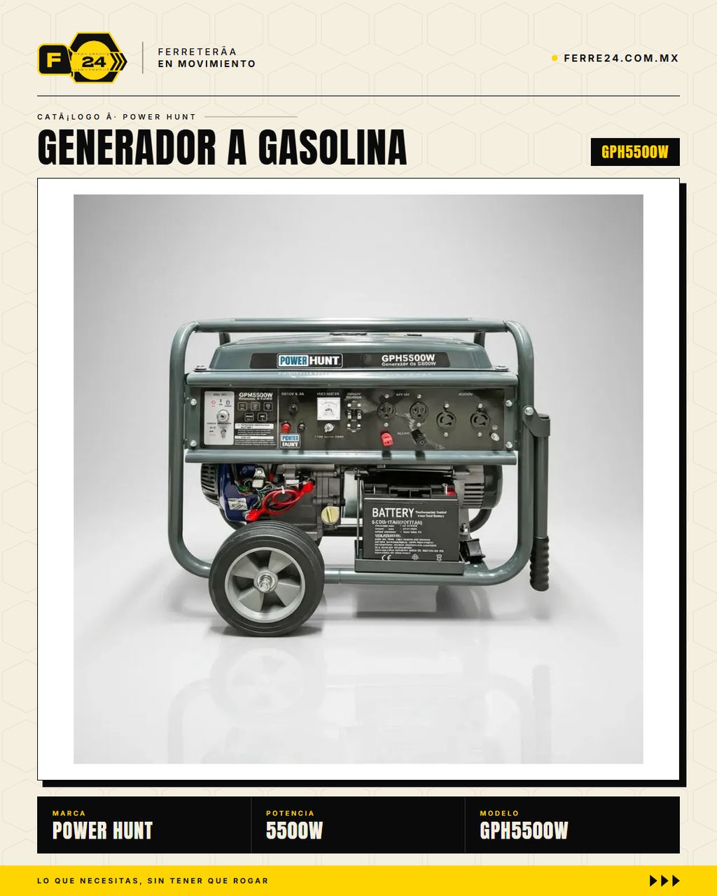 GPH5500W — tanque y arranque manual