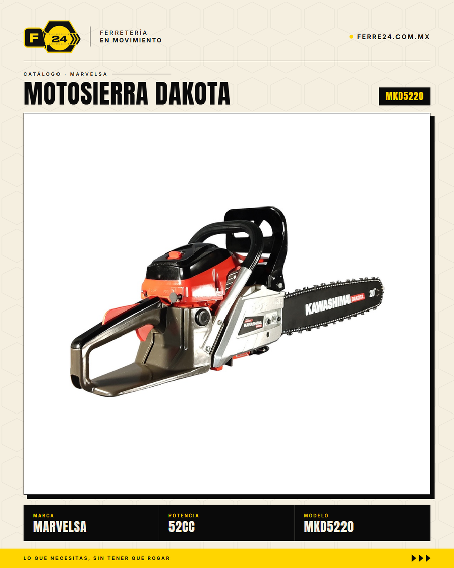 Motosierra Kawashima Dakota 52cc — Barra 20 Pulg. + Kit Completo · sec_004