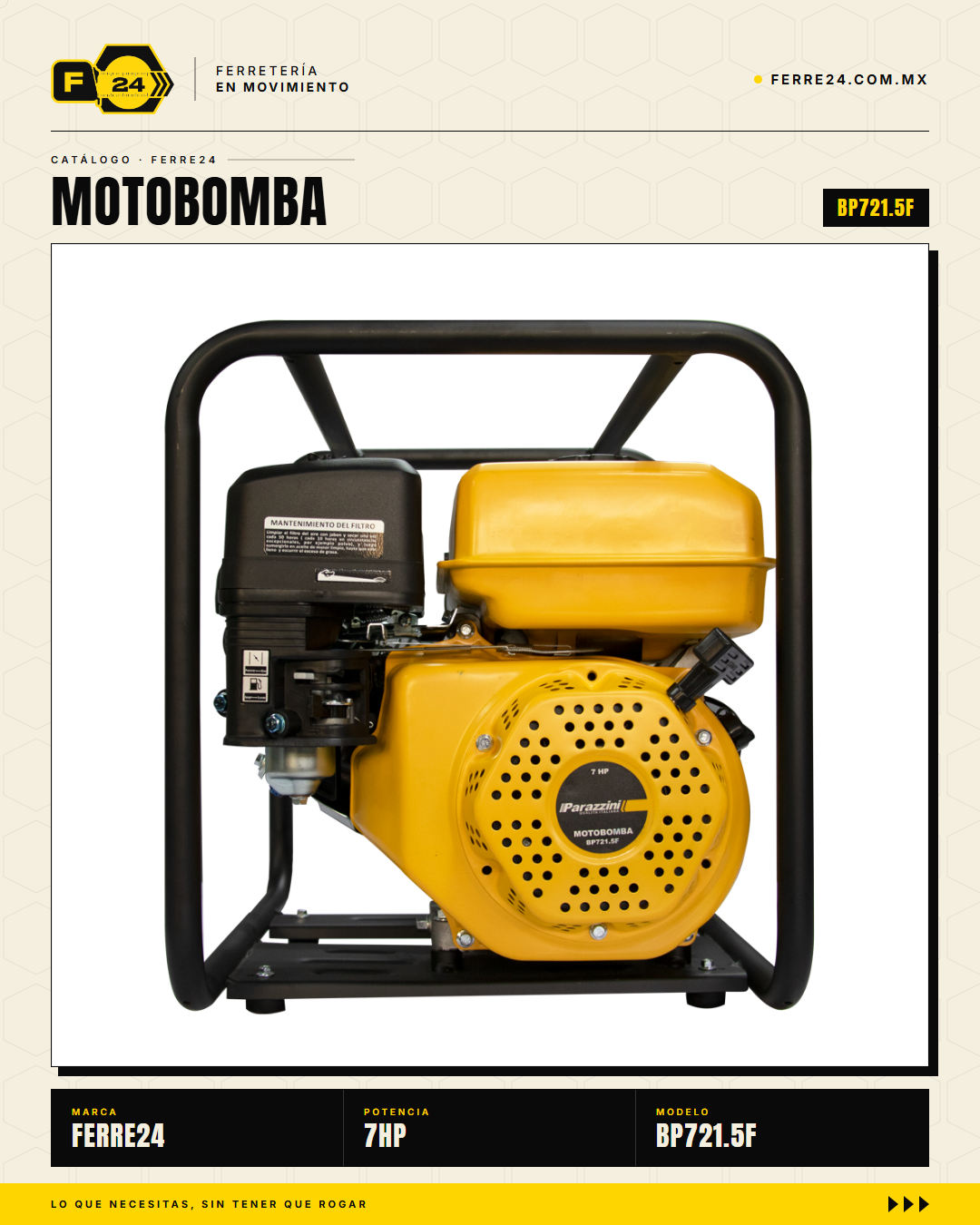 Motobomba Alta Presión 7 HP — 65 m, Tres Salidas · sec_004