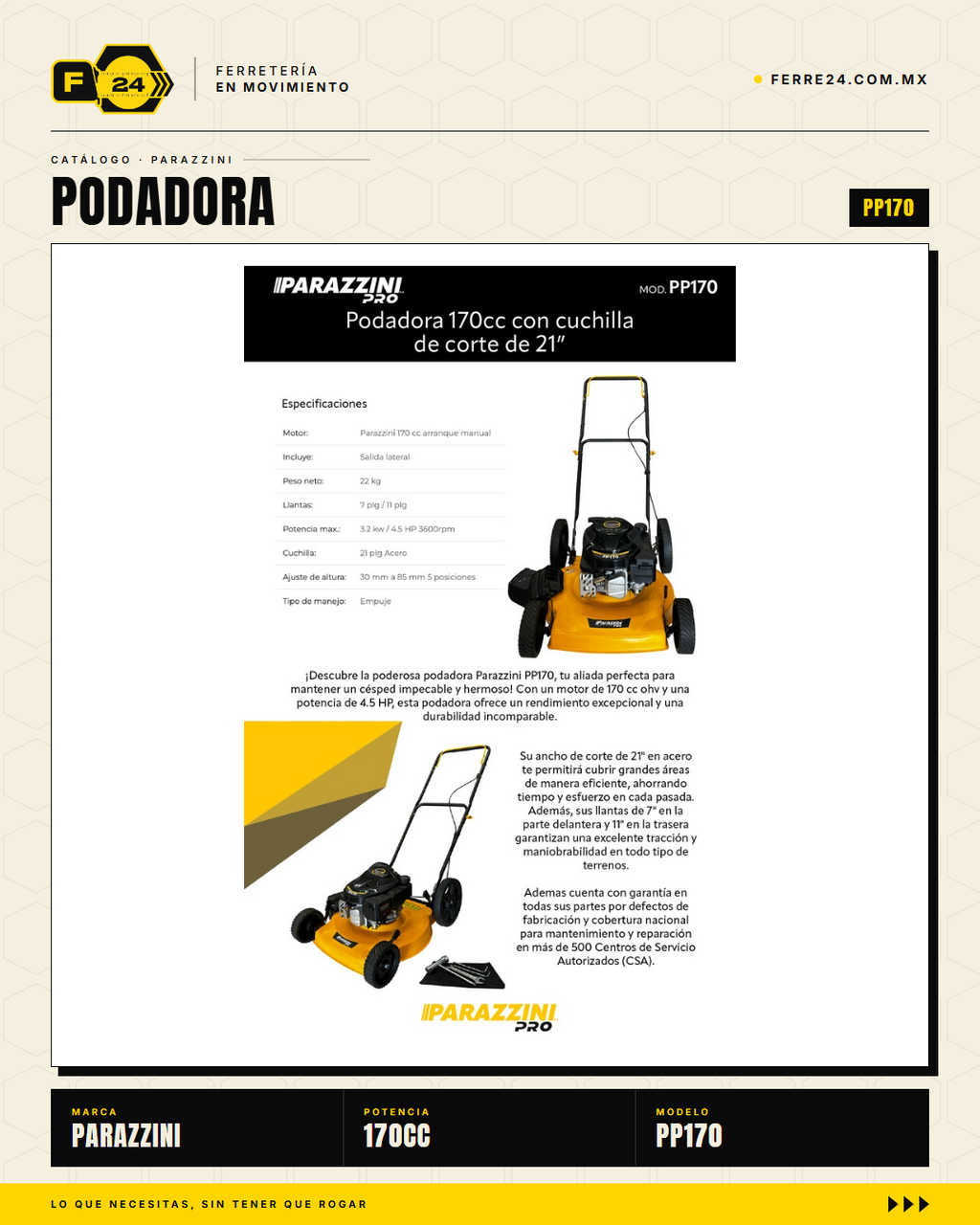 Podadora Parazzini Pro 170cc Autopropulsada — Cuchilla 21 Pulg · sec_004
