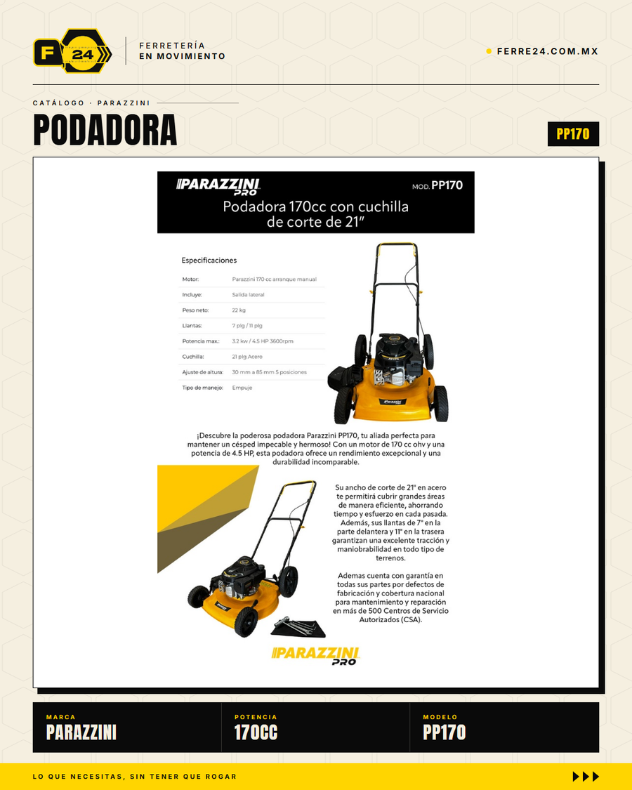 Podadora Parazzini Pro 170cc Autopropulsada — Cuchilla 21 Pulg · sec_004