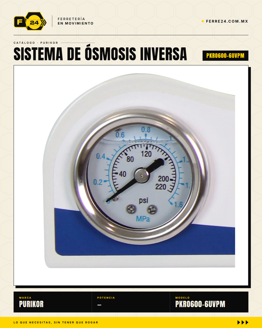 Sistema de Ósmosis Inversa PURIKOR 600 GPD 6 Etapas con UV — PKRO600-6UVPM · sec_004