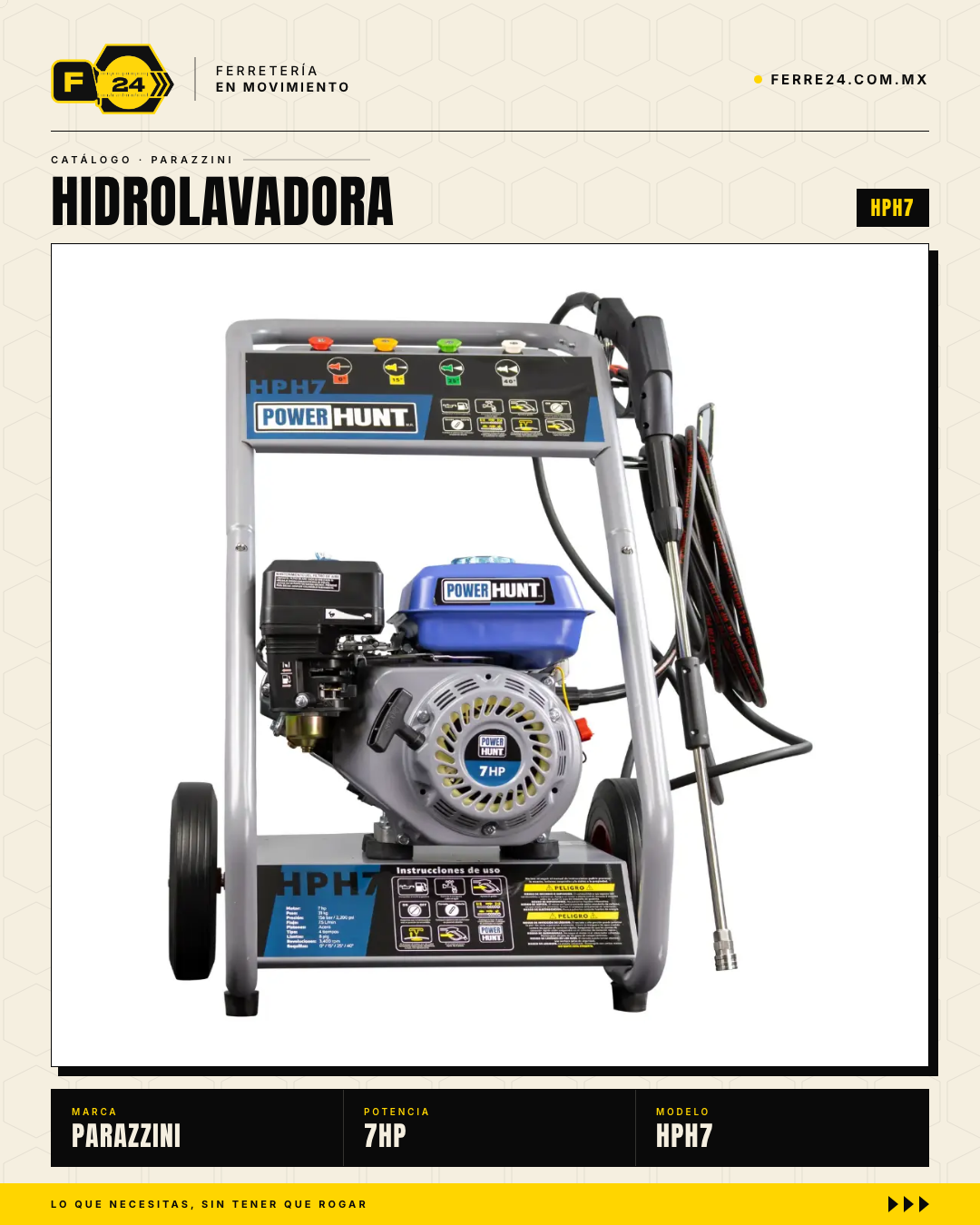 Hidrolavadora Power Hunt HPH7 — 7 HP, 2,200 PSI, sin corriente · sec_004