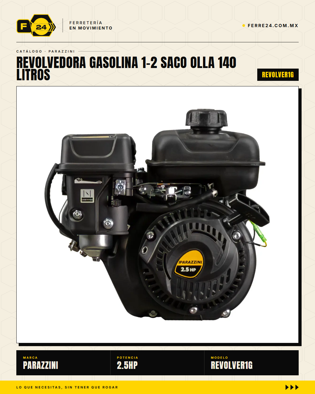 Revolvedora a Gasolina ½ Saco — Olla de 140 L, 2.5 m³/h · sec_004