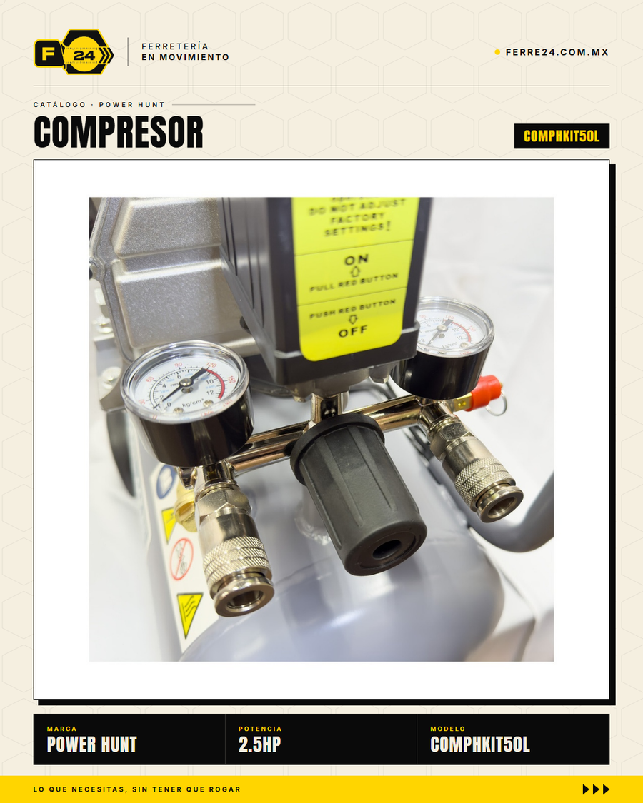 Compresor Power Hunt 2.5 HP 50 Lts — Kit Completo con Manguera y Pistola de Gravedad · sec_004