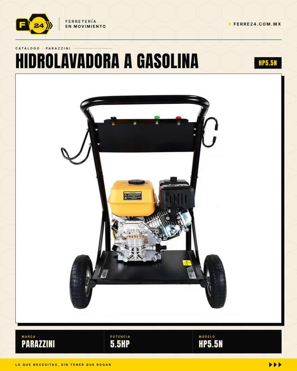 Hidrolavadora a Gasolina Parazzini HP5.5 — 2,200 PSI / 5.5 HP / 4 Tiempos · sec_004_hp55_detalle