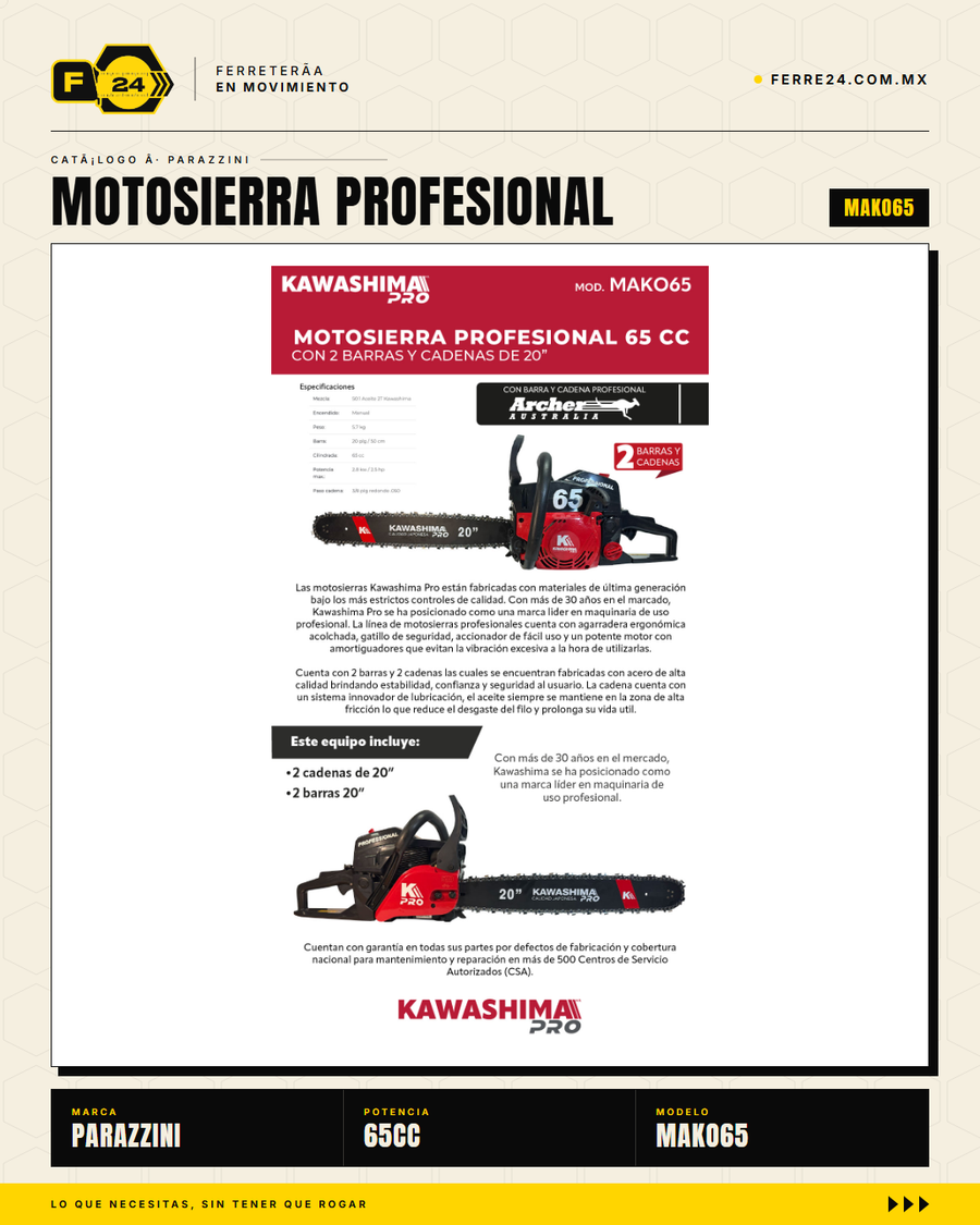 MAKO65 — infográfico especificaciones técnicas