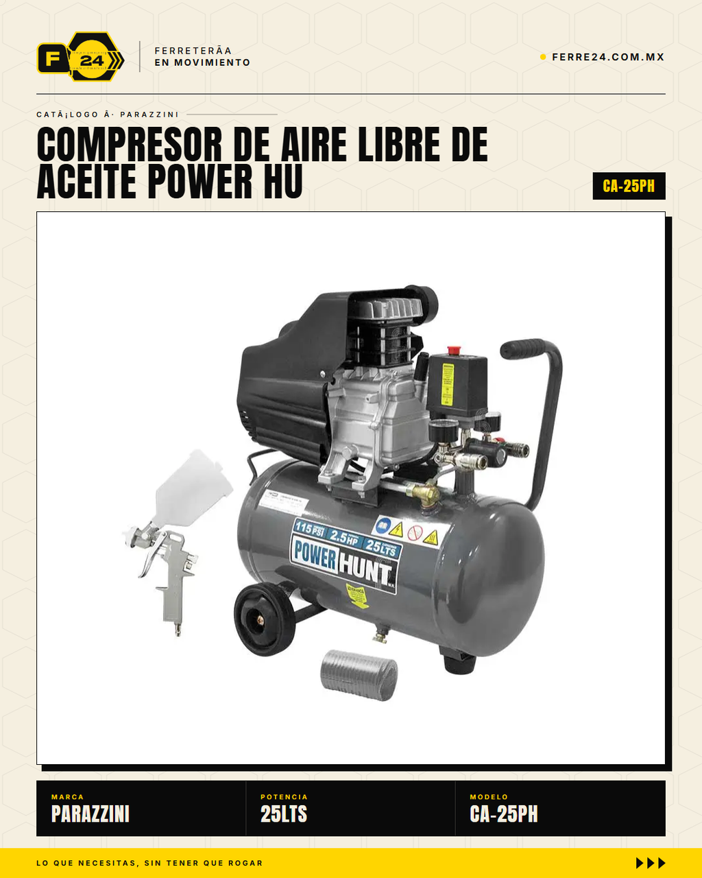 Compresor Power Hunt 25L — manómetros