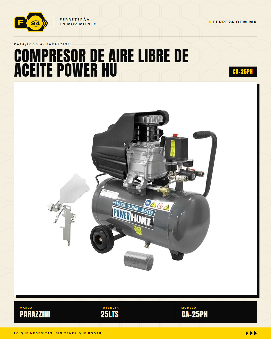 Compresor Power Hunt 25L — manómetros