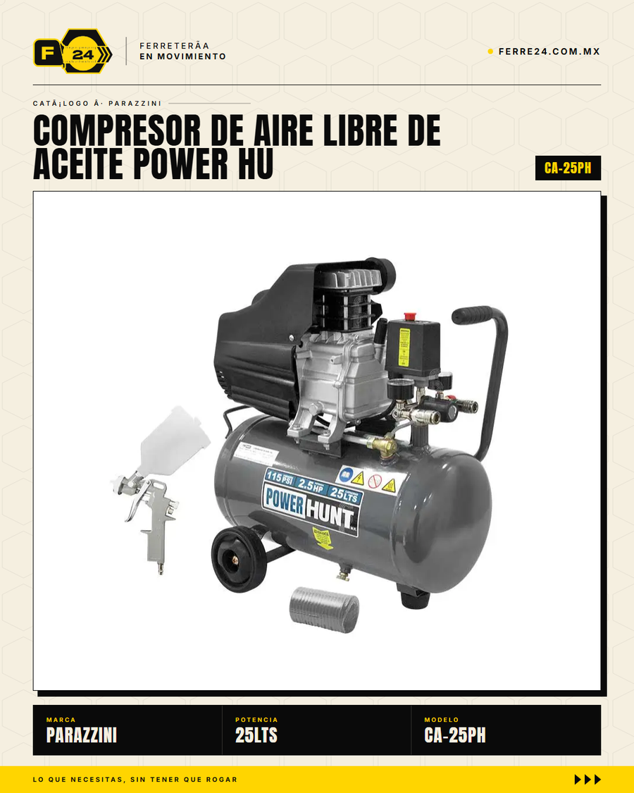 Compresor Power Hunt 25L — manómetros