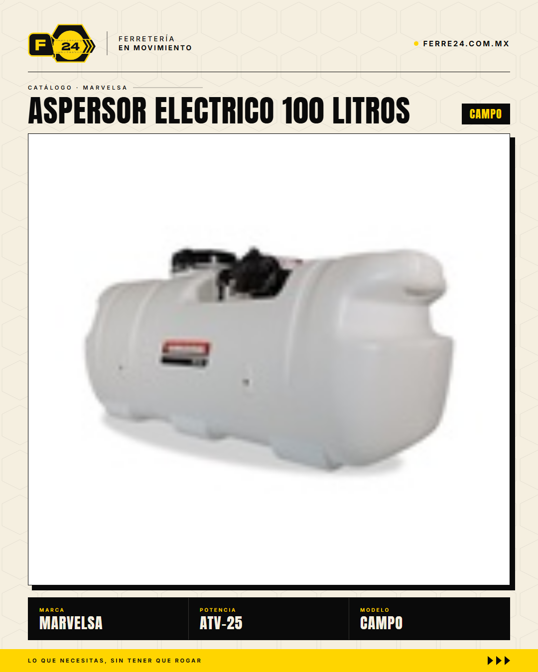 Kawashima ATV-25 — Aspersor Eléctrico 100 Litros. Sin ruido. Sin humo. Sin esfuerzo. · sec_005