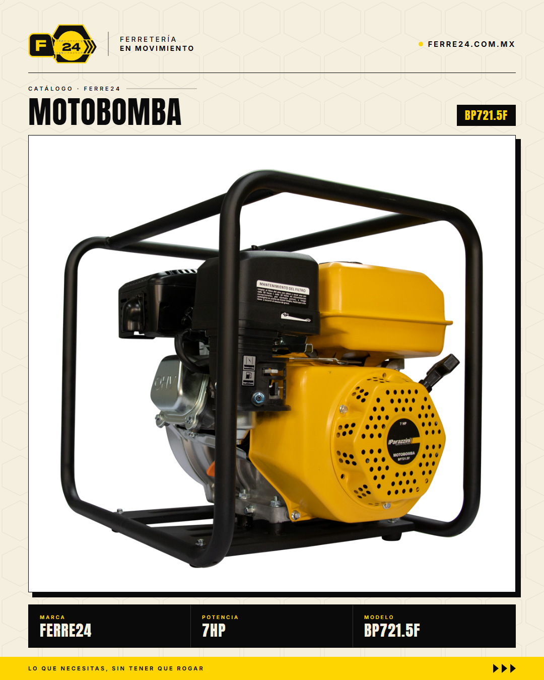 Motobomba Alta Presión 7 HP — 65 m, Tres Salidas · sec_005
