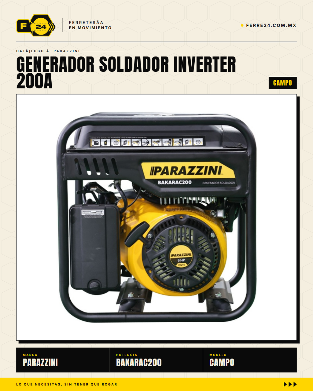 BAKARAC200 — uso soldadura en campo sin electricidad
