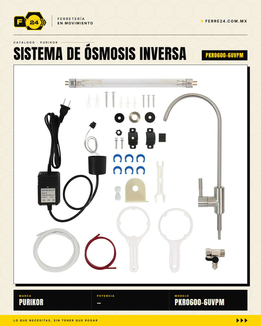 Sistema de Ósmosis Inversa PURIKOR 600 GPD 6 Etapas con UV — PKRO600-6UVPM · sec_005