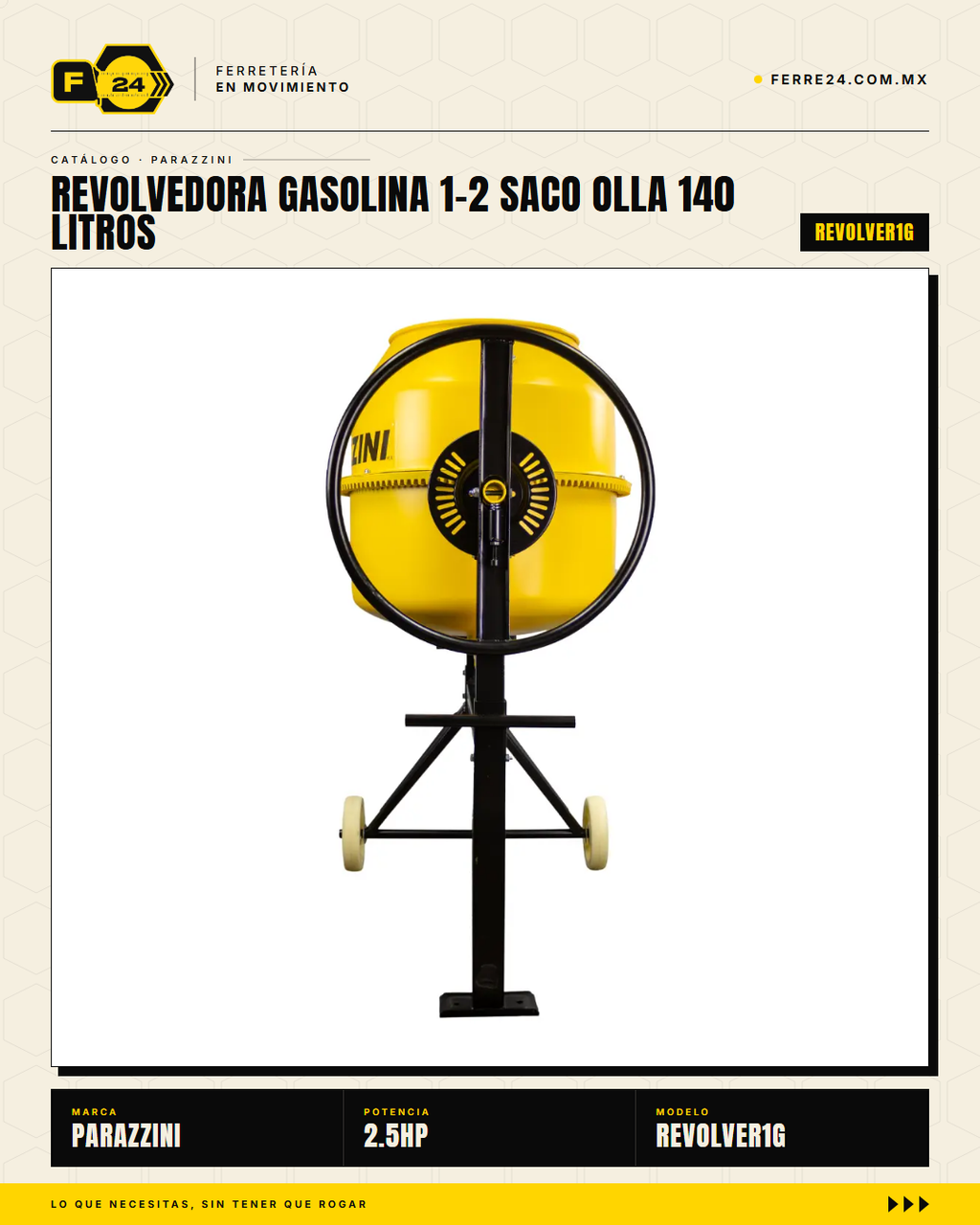 Revolvedora a Gasolina ½ Saco — Olla de 140 L, 2.5 m³/h · sec_005