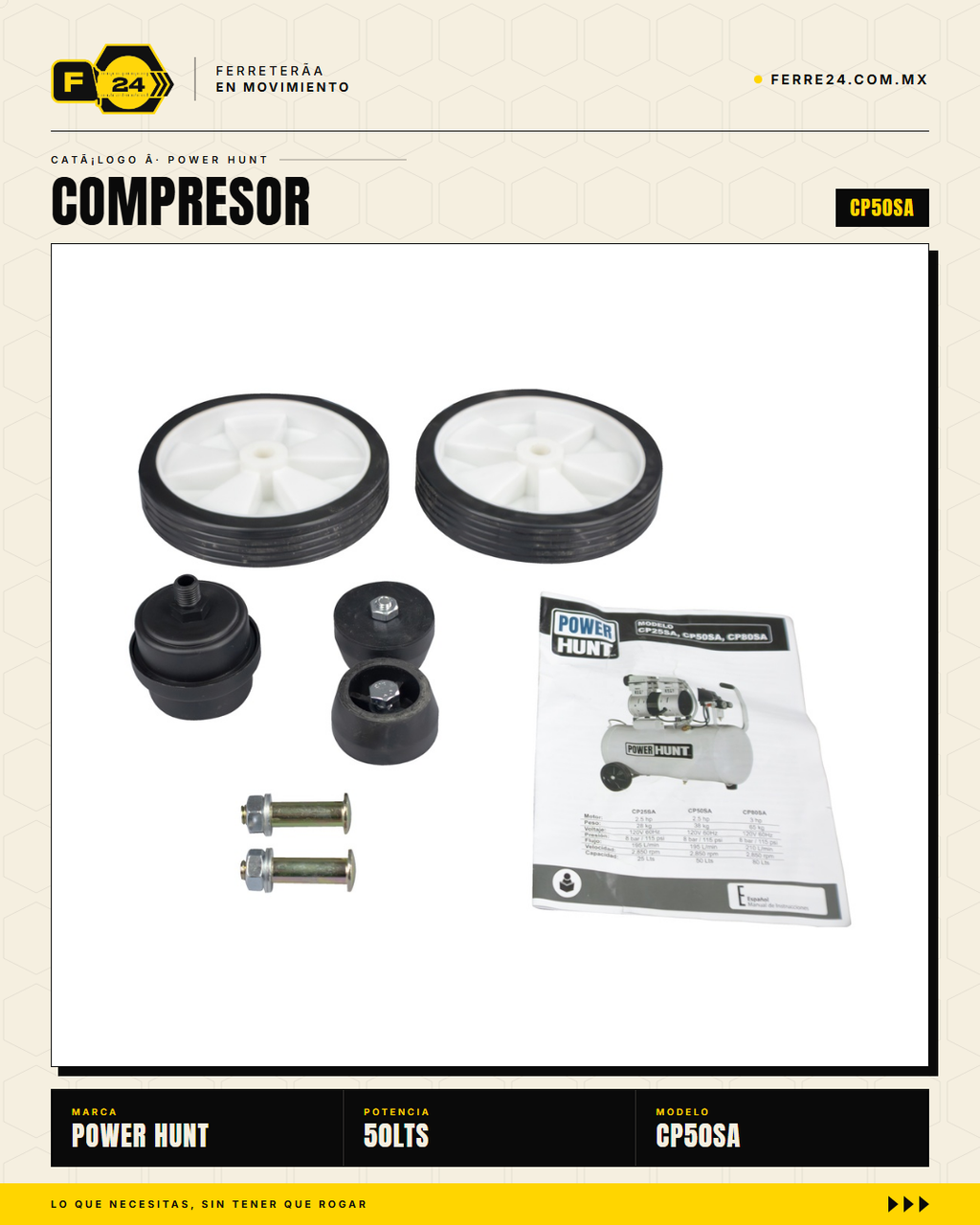 Compresor Power Hunt 50 L — Libre de Aceite, Doble Conexión Rápida · sec_005
