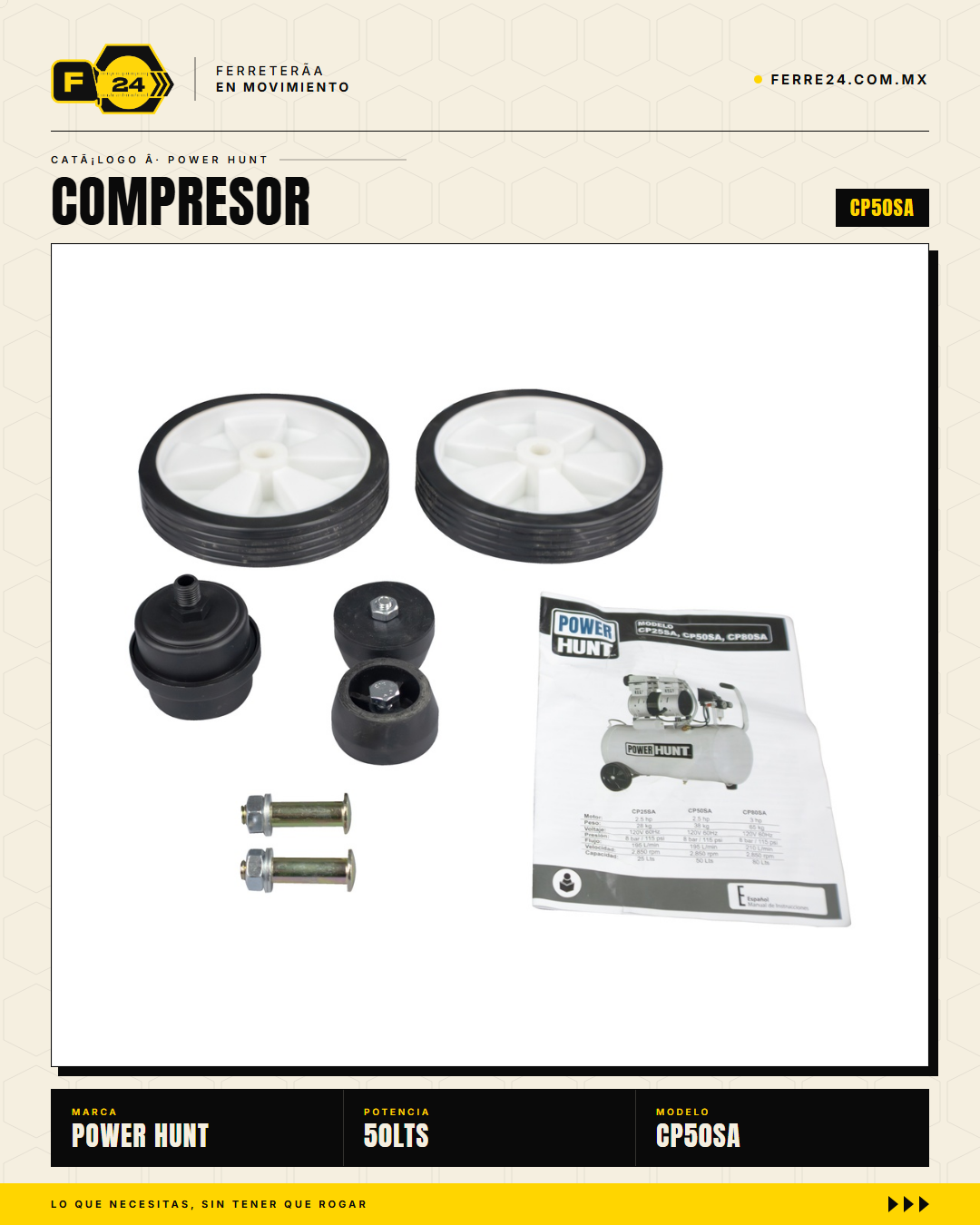 Compresor Power Hunt 50 L — Libre de Aceite, Doble Conexión Rápida · sec_005