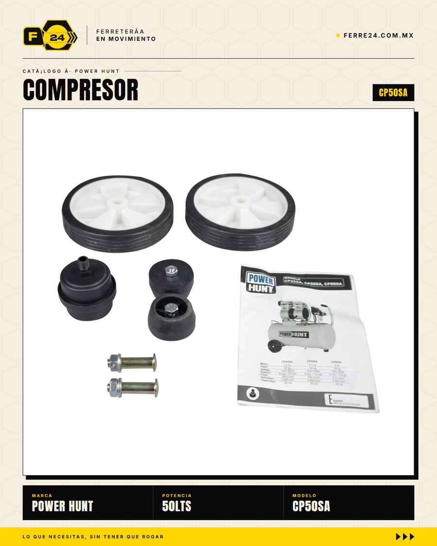 Compresor Power Hunt 50 L — Libre de Aceite, Doble Conexión Rápida · sec_005