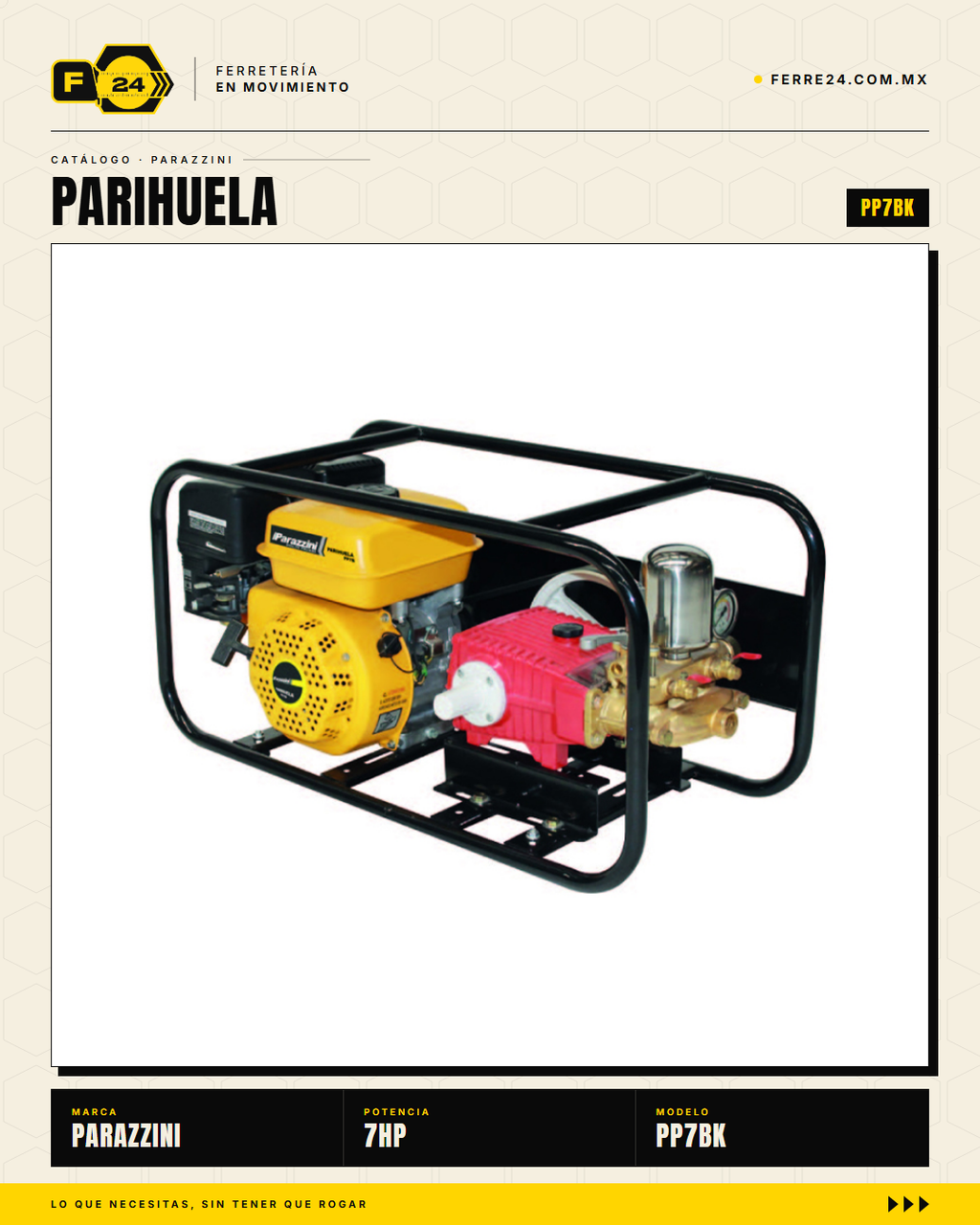 Kit Parihuela Parazzini 7 HP — Bomba Bronce + 100 m de Manguera · sec_005