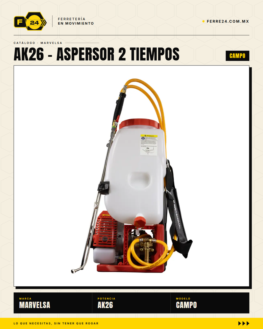 Aspersor Kawashima AK26 — Motor 2 Tiempos 26cc, Depósito 25 Litros

--- · sec_005