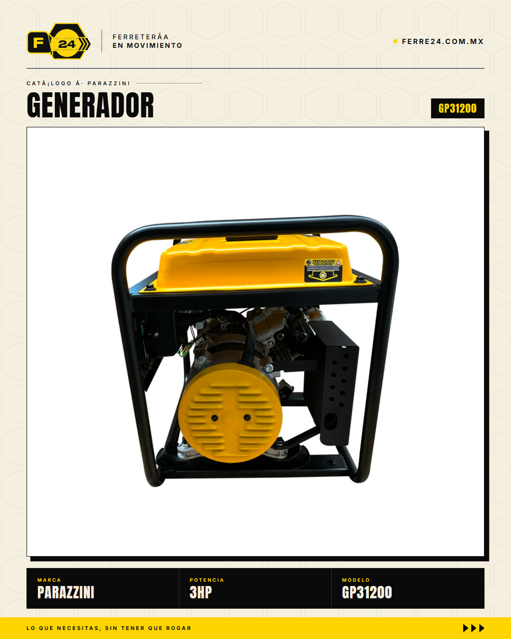 Generador portátil Parazzini GP31200: motor 3HP, 1,200W máx, tanque 6.3 L, 7 h de autonomía. Respaldo confiable para hogar, campo y emergencias desde $4,769 MXN. · sec_005