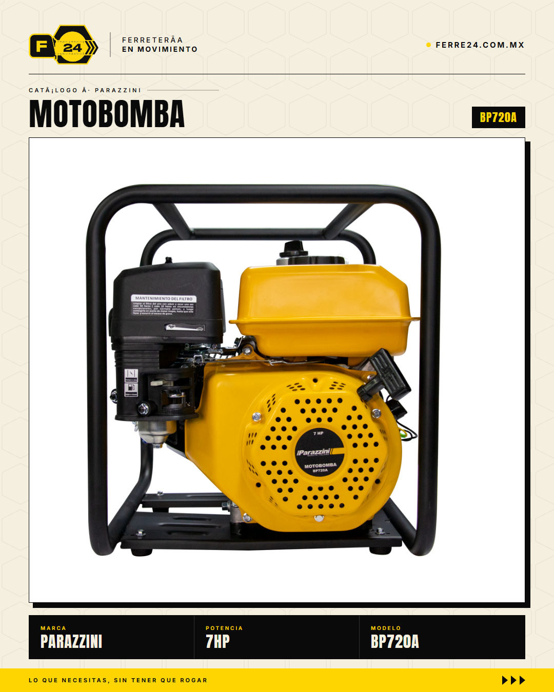 Motobomba Parazzini BP720A — 7 HP 2", 4 Tiempos OHV Gasolina · sec_005