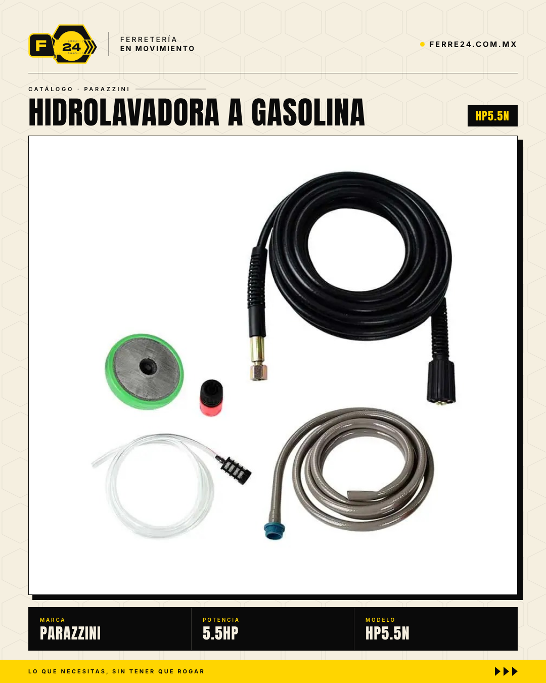 Hidrolavadora a Gasolina Parazzini HP5.5 — 2,200 PSI / 5.5 HP / 4 Tiempos · sec_005_hp55_accesorios