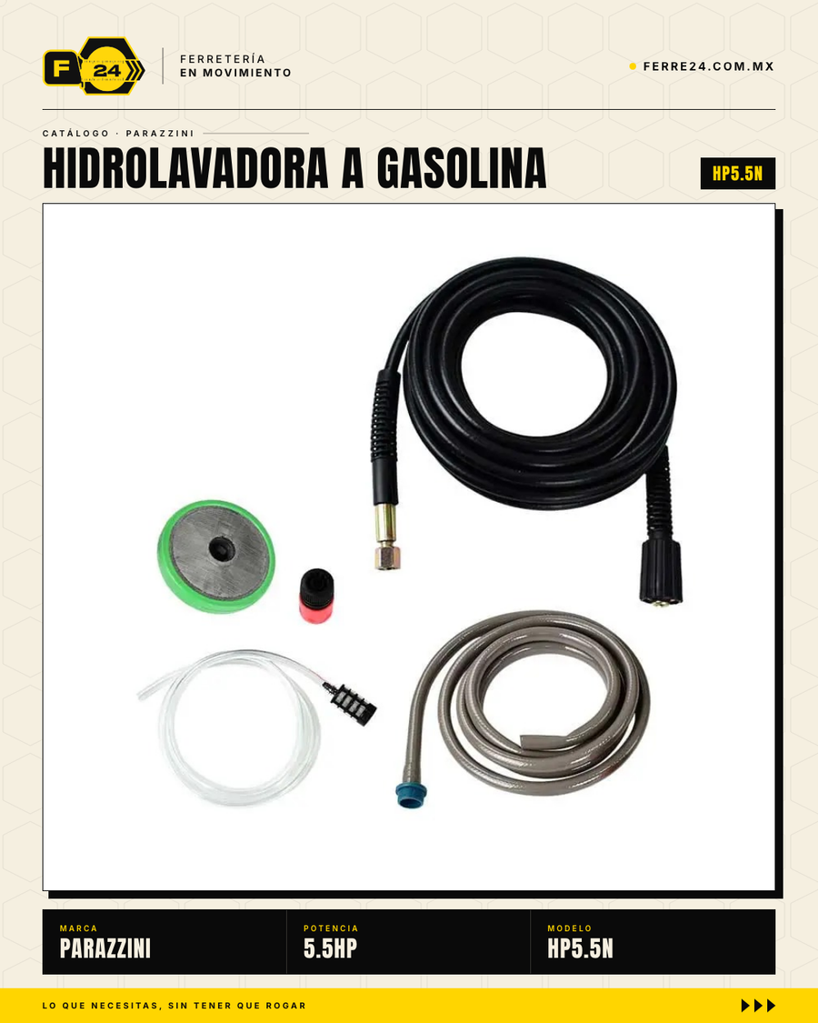 Hidrolavadora a Gasolina Parazzini HP5.5 — 2,200 PSI / 5.5 HP / 4 Tiempos · sec_005_hp55_accesorios