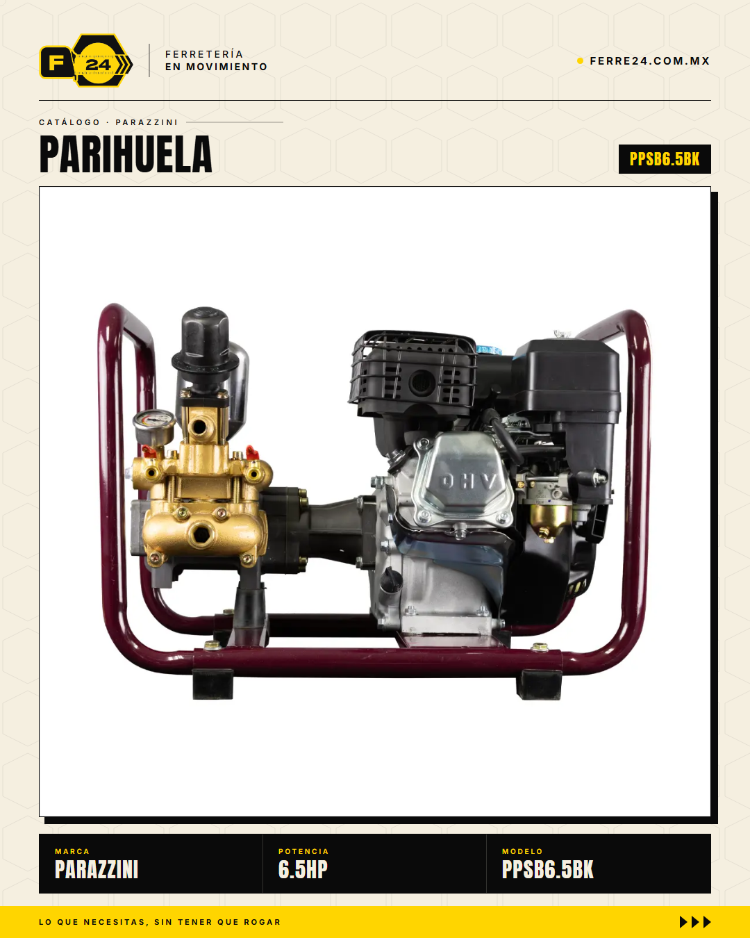 Parihuela Parazzini 6.5HP Transmisión Directa — Kit Manguera y Carrete · sec_005_marvelsa