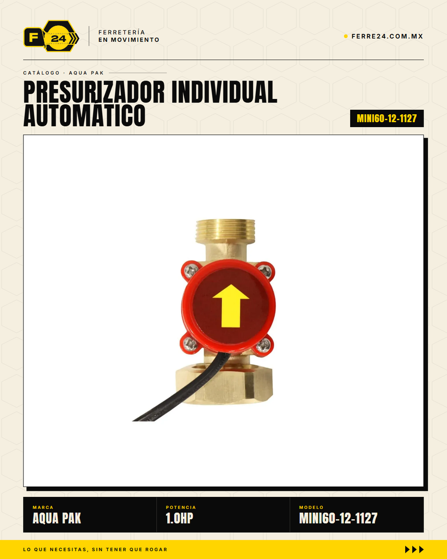 Presurizador Individual Automático AQUA PAK MINI60-12 — Serie MINI SMART, 60 lpm, 1/3 HP, 127 V · sec_006