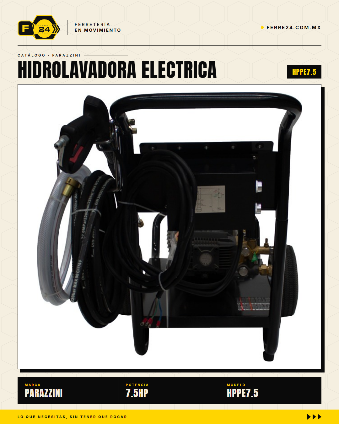 Hidrolavadora Industrial Trifásica 5.5 kW · 3,191 PSI Parazzini Pro · sec_006