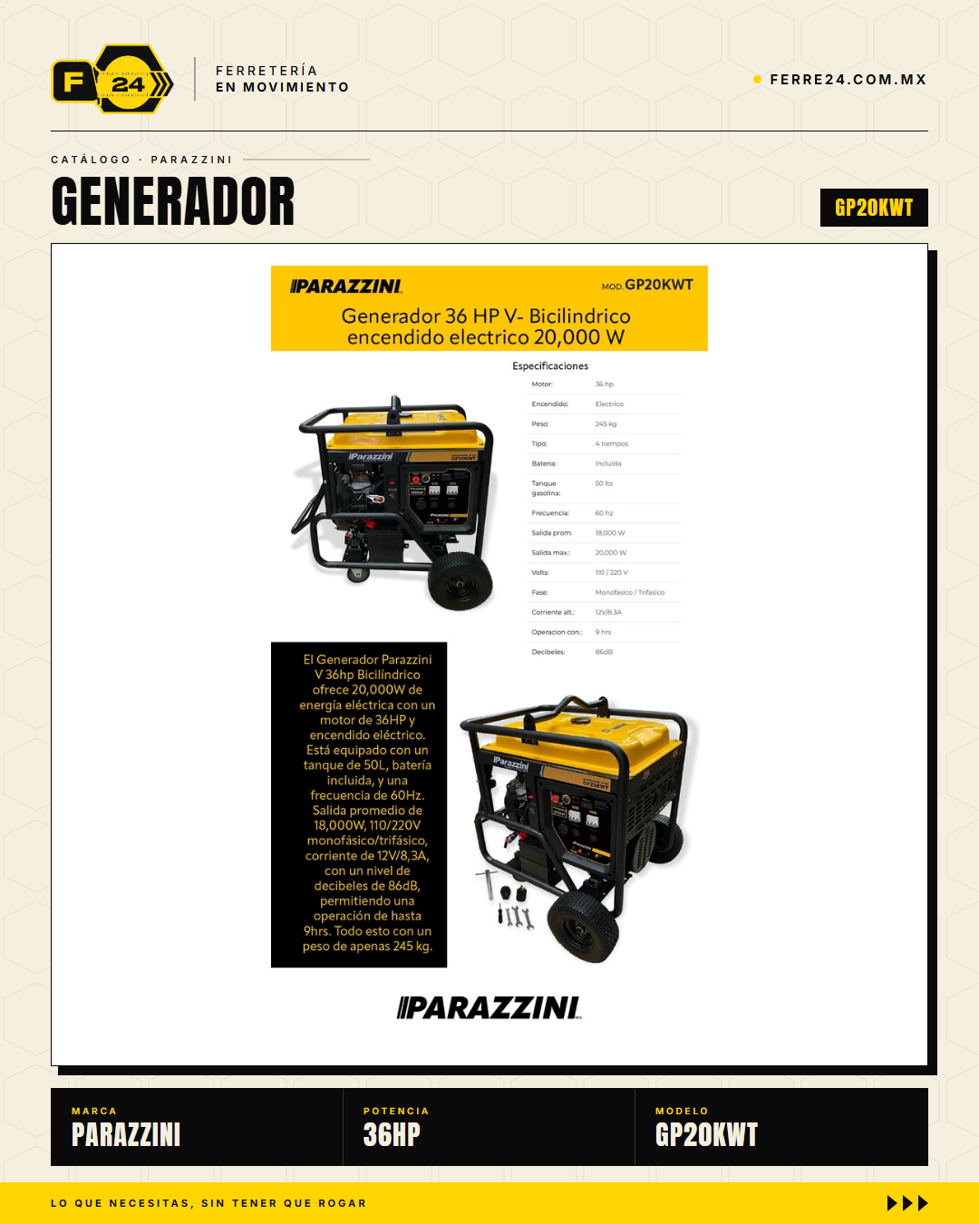 Generador Parazzini 20 kW Gasolina V-Twin 36 HP — GP20KWT · sec_006