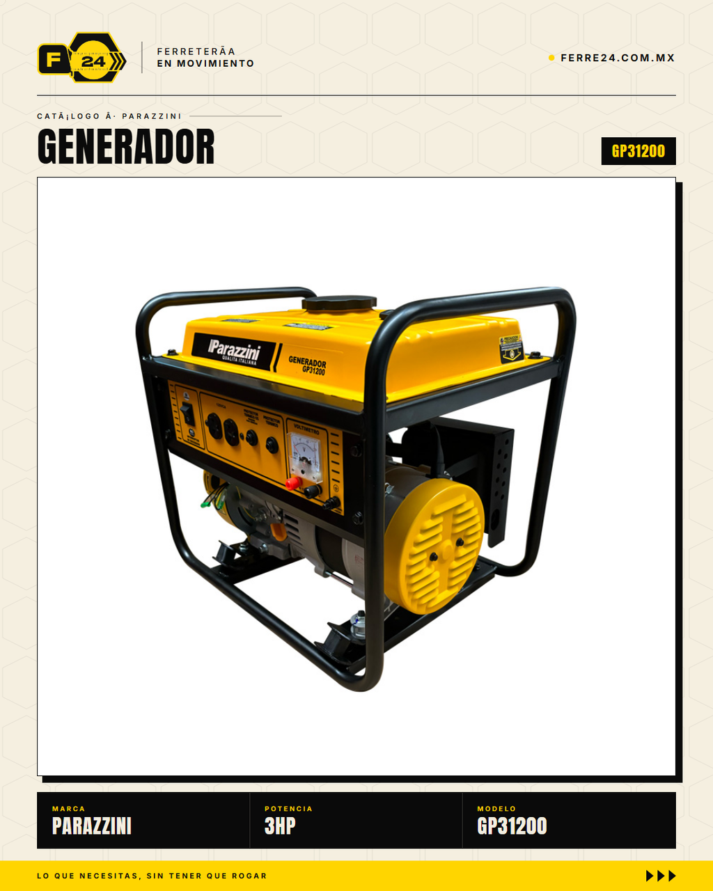 Generador portátil Parazzini GP31200: motor 3HP, 1,200W máx, tanque 6.3 L, 7 h de autonomía. Respaldo confiable para hogar, campo y emergencias desde $4,769 MXN. · sec_006