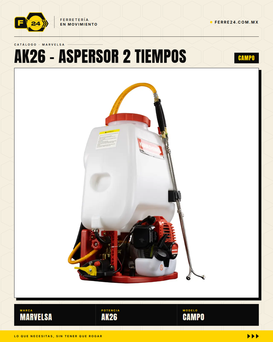 Aspersor Kawashima AK26 — Motor 2 Tiempos 26cc, Depósito 25 Litros

--- · sec_006