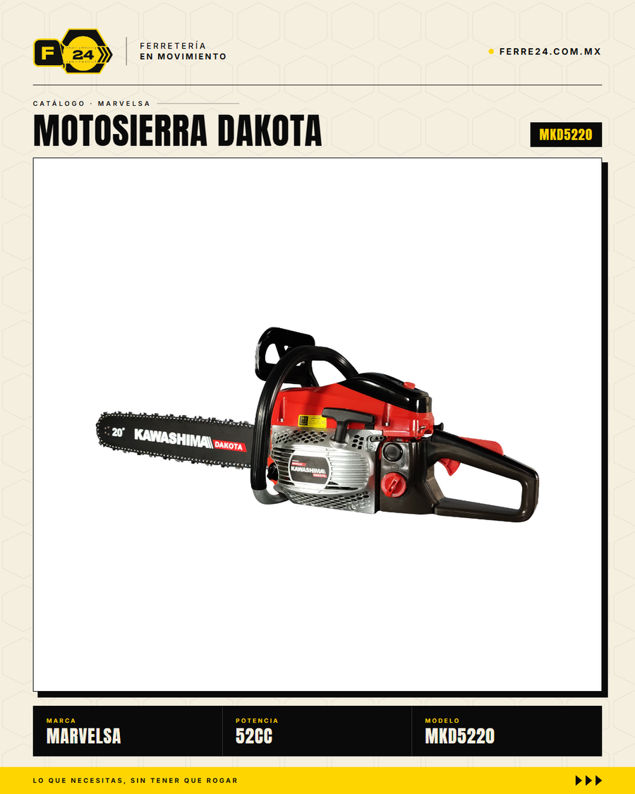 Motosierra Kawashima Dakota 52cc — Barra 20 Pulg. + Kit Completo · sec_006
