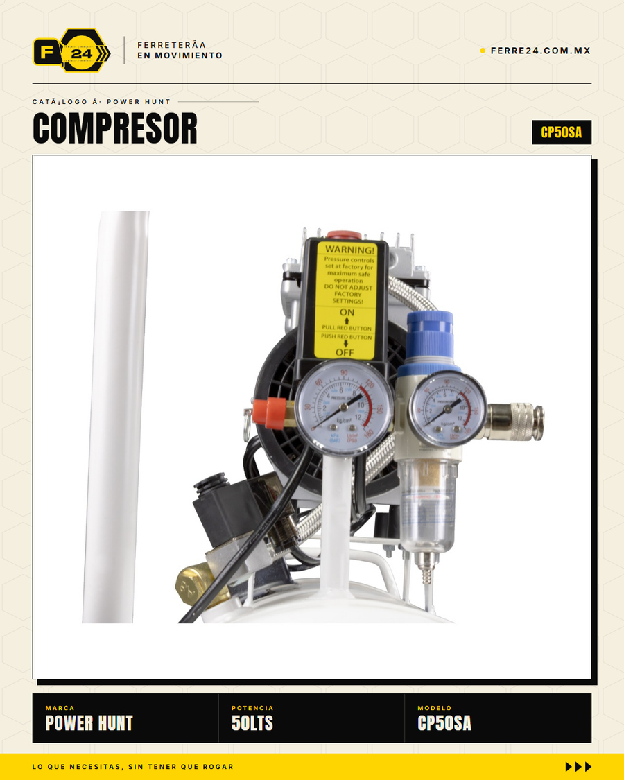 Compresor Power Hunt 50 L — Libre de Aceite, Doble Conexión Rápida · sec_006