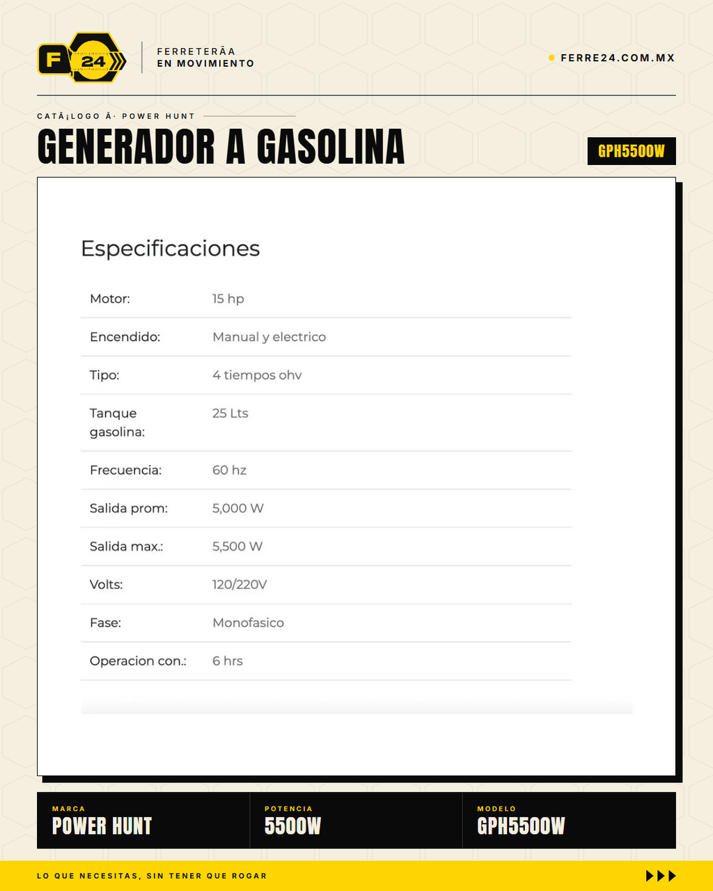 GPH5500W — infografía especificaciones