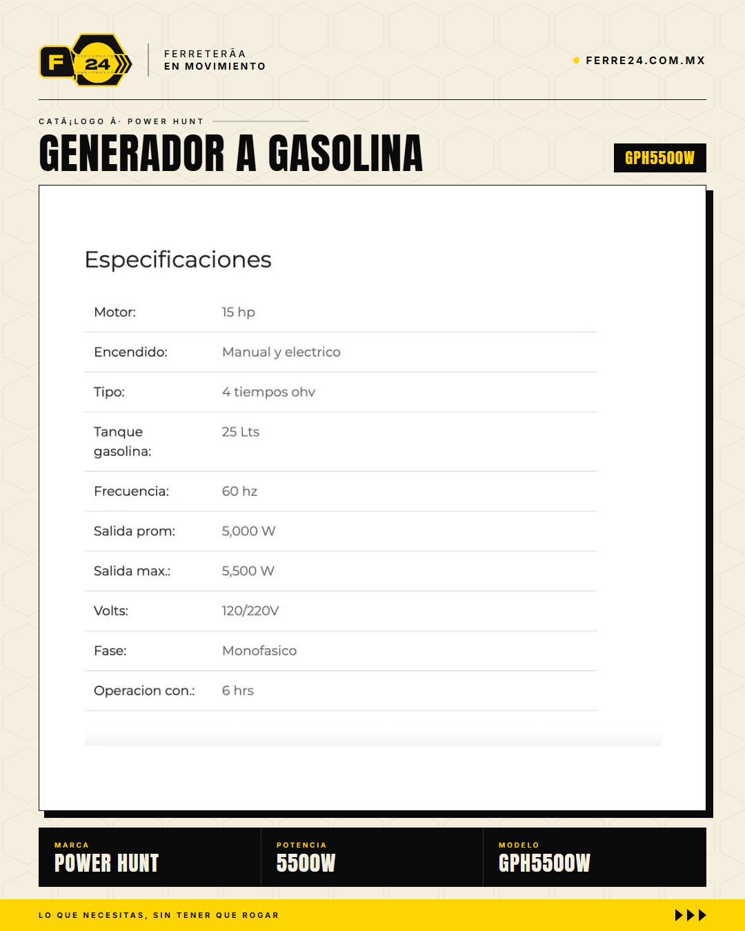 GPH5500W — infografía especificaciones
