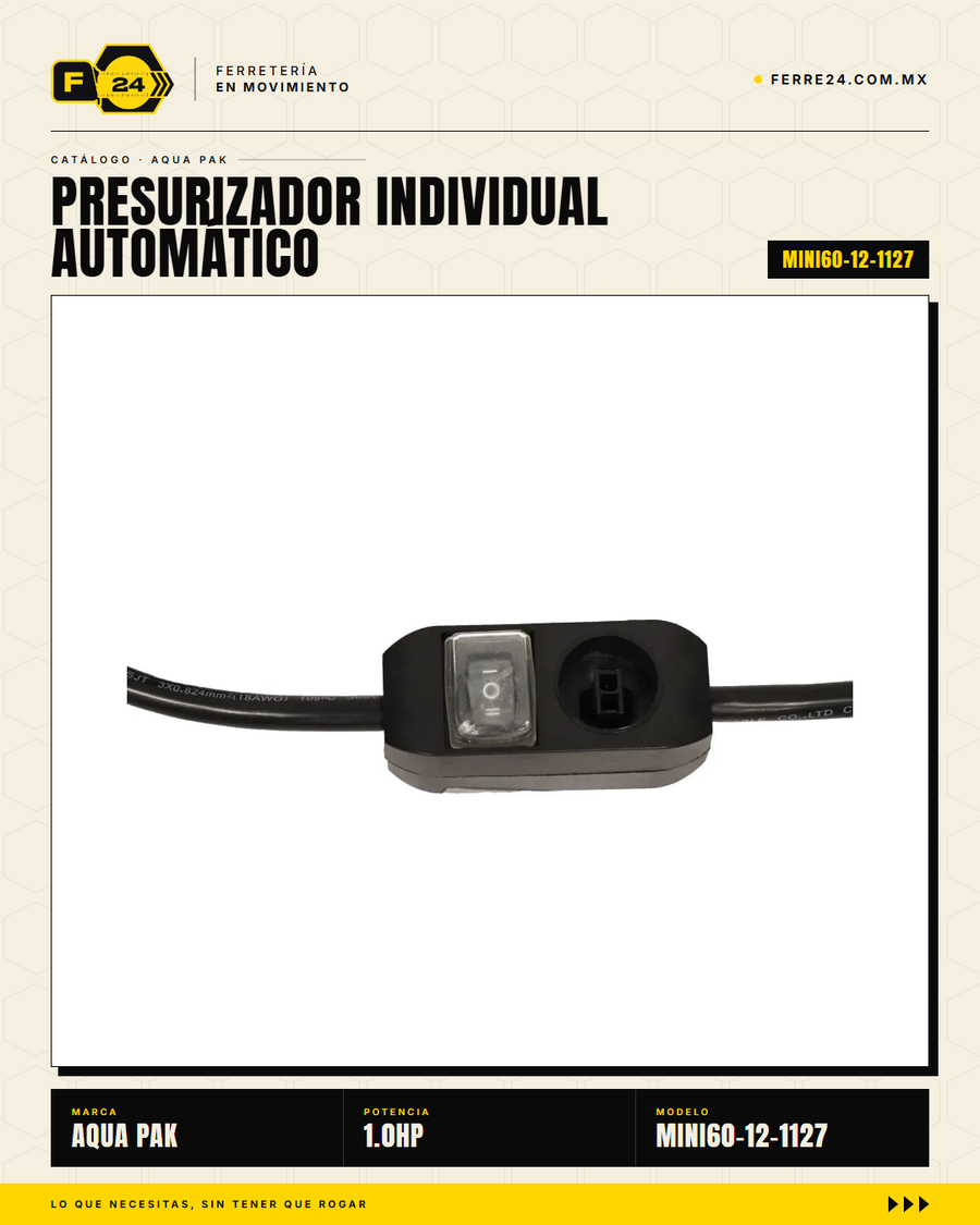 Presurizador Individual Automático AQUA PAK MINI60-12 — Serie MINI SMART, 60 lpm, 1/3 HP, 127 V · sec_007