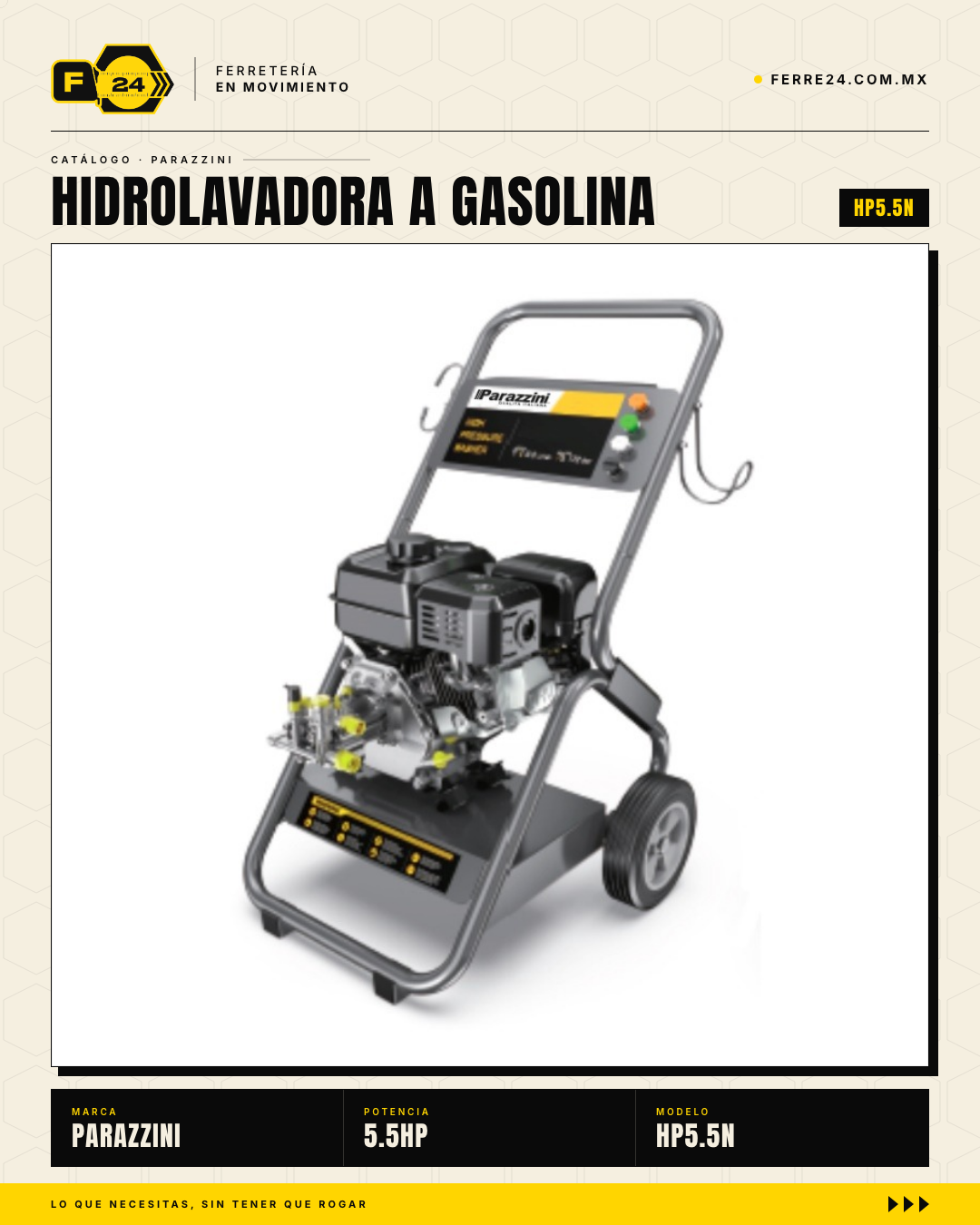 Hidrolavadora a Gasolina Parazzini HP5.5 — 2,200 PSI / 5.5 HP / 4 Tiempos · sec_007_bym_alt