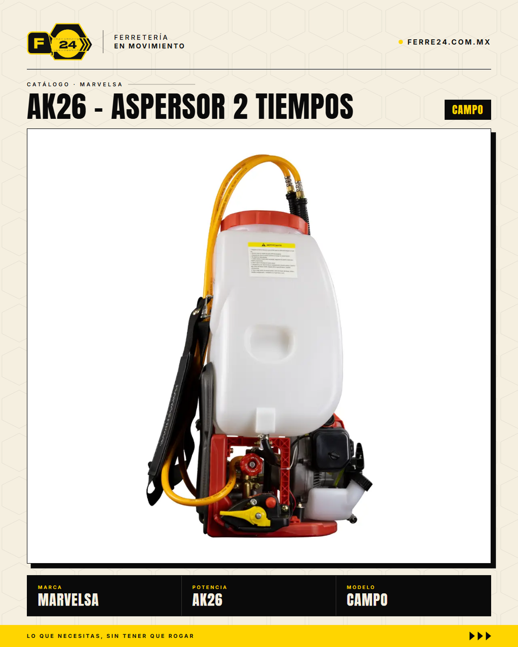 Aspersor Kawashima AK26 — Motor 2 Tiempos 26cc, Depósito 25 Litros · sec_007