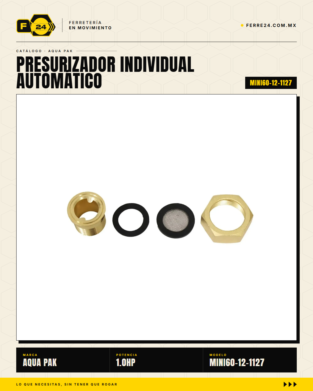 Presurizador Individual Automático AQUA PAK MINI60-12 — Serie MINI SMART, 60 lpm, 1/3 HP, 127 V · sec_008