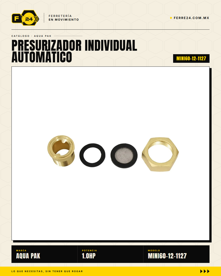 Presurizador Individual Automático AQUA PAK MINI60-12 — Serie MINI SMART, 60 lpm, 1/3 HP, 127 V · sec_008