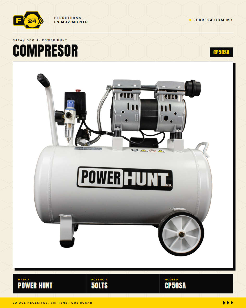 Compresor Power Hunt 50 L — Libre de Aceite, Doble Conexión Rápida · sec_008