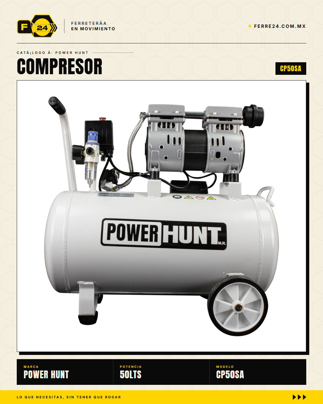 Compresor Power Hunt 50 L — Libre de Aceite, Doble Conexión Rápida · sec_008